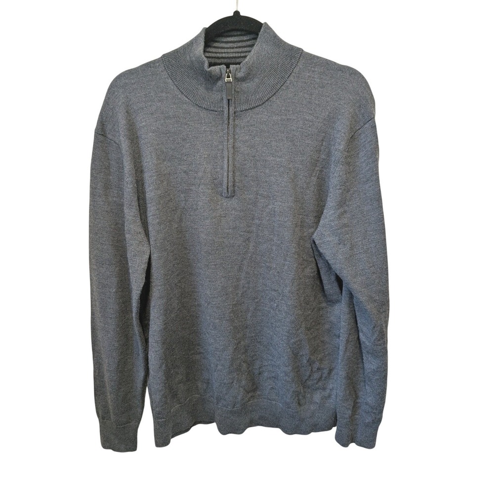 UNTUCKit Belguardo Large Grey 100% Extra Fine Merino‎ Wool Quarter Zip Sweater